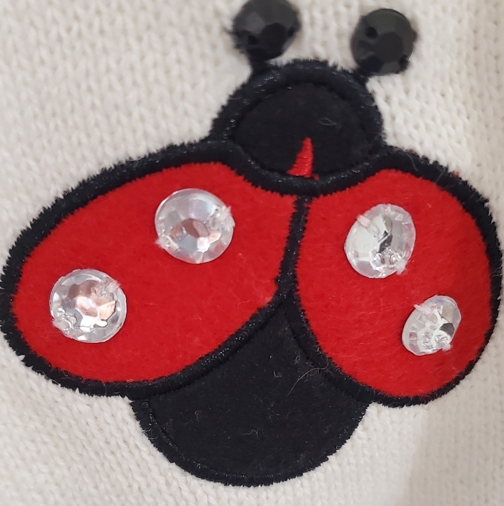 BonWorth Womens Cardigan with Ladybug and Star Design. Pearl And Rhinestones SzL - Picture 5 of 7